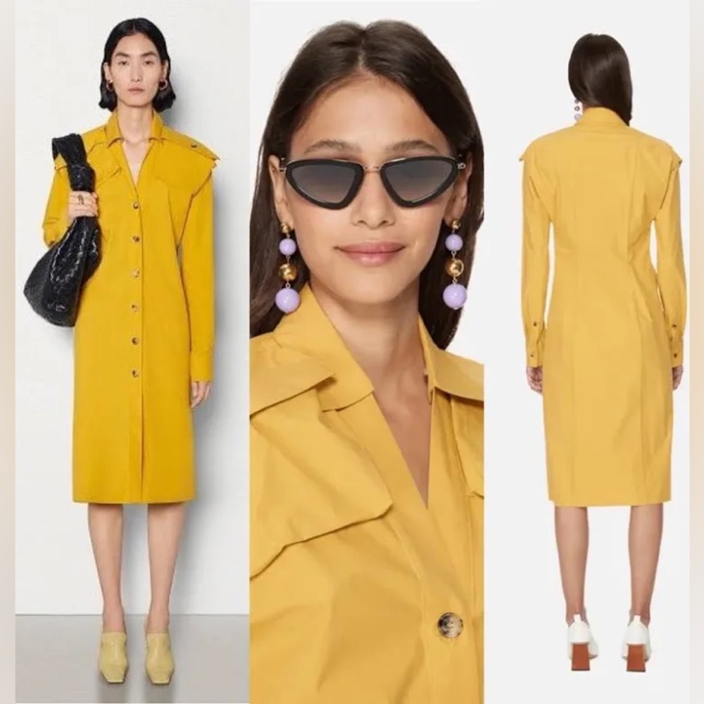 Bottega Veneta Yellow Button-Up Midi Dress - NWT, US Size 4 / EU Size 40